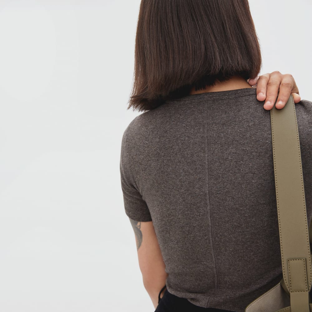 The Pima Micro-Rib Crew Tee in Heathered Fatigue — detail view