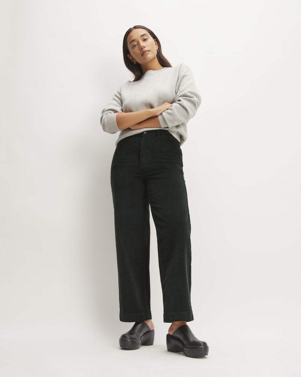 The Corduroy Wide-Leg Pant in Scarab — front view