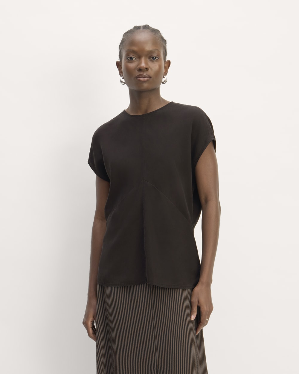 The Drape Top in Butterlite in Black — front view
