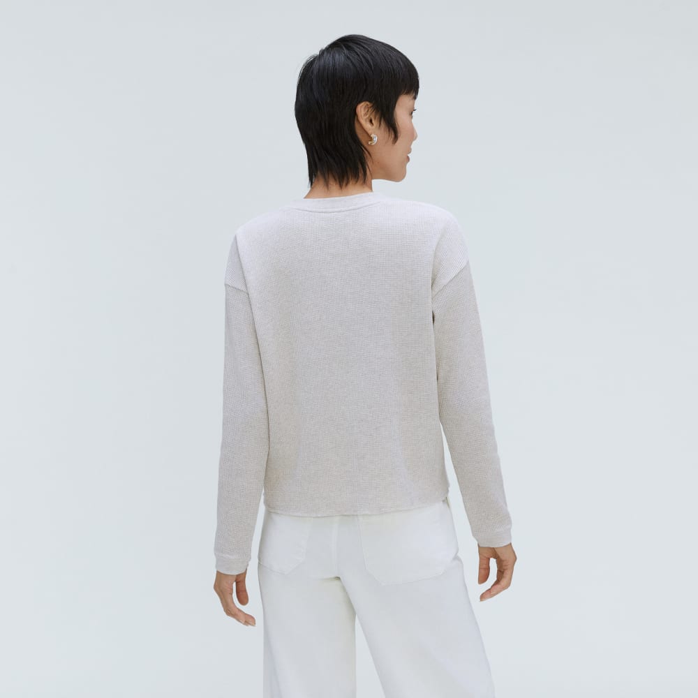 The Organic Cotton Waffle Henley in Heathered Tan — detail view