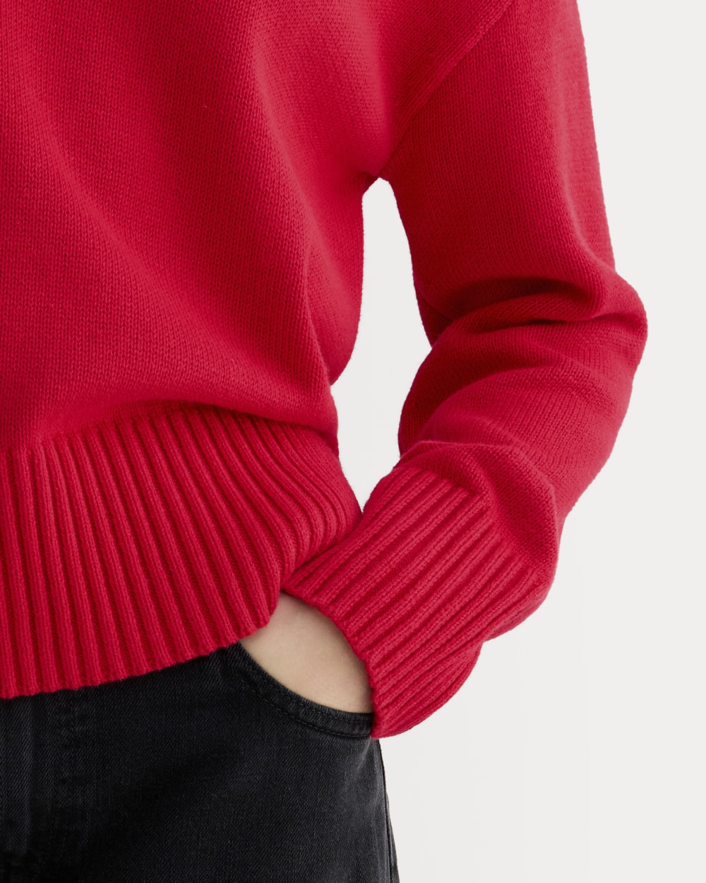 The Boxy Sweater in Everyday Cotton in Classic Red — detail view