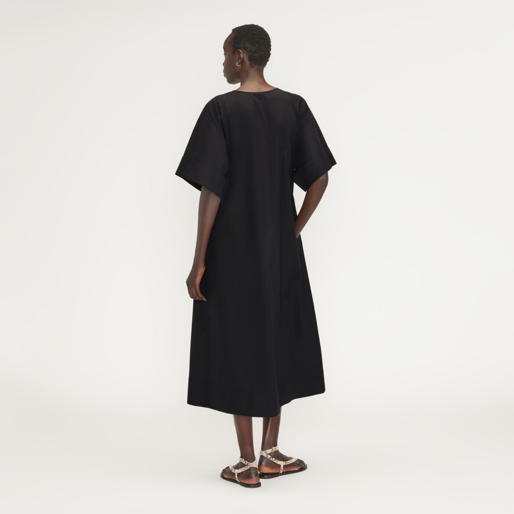 The Poplin Caftan Dress in Black — detail view