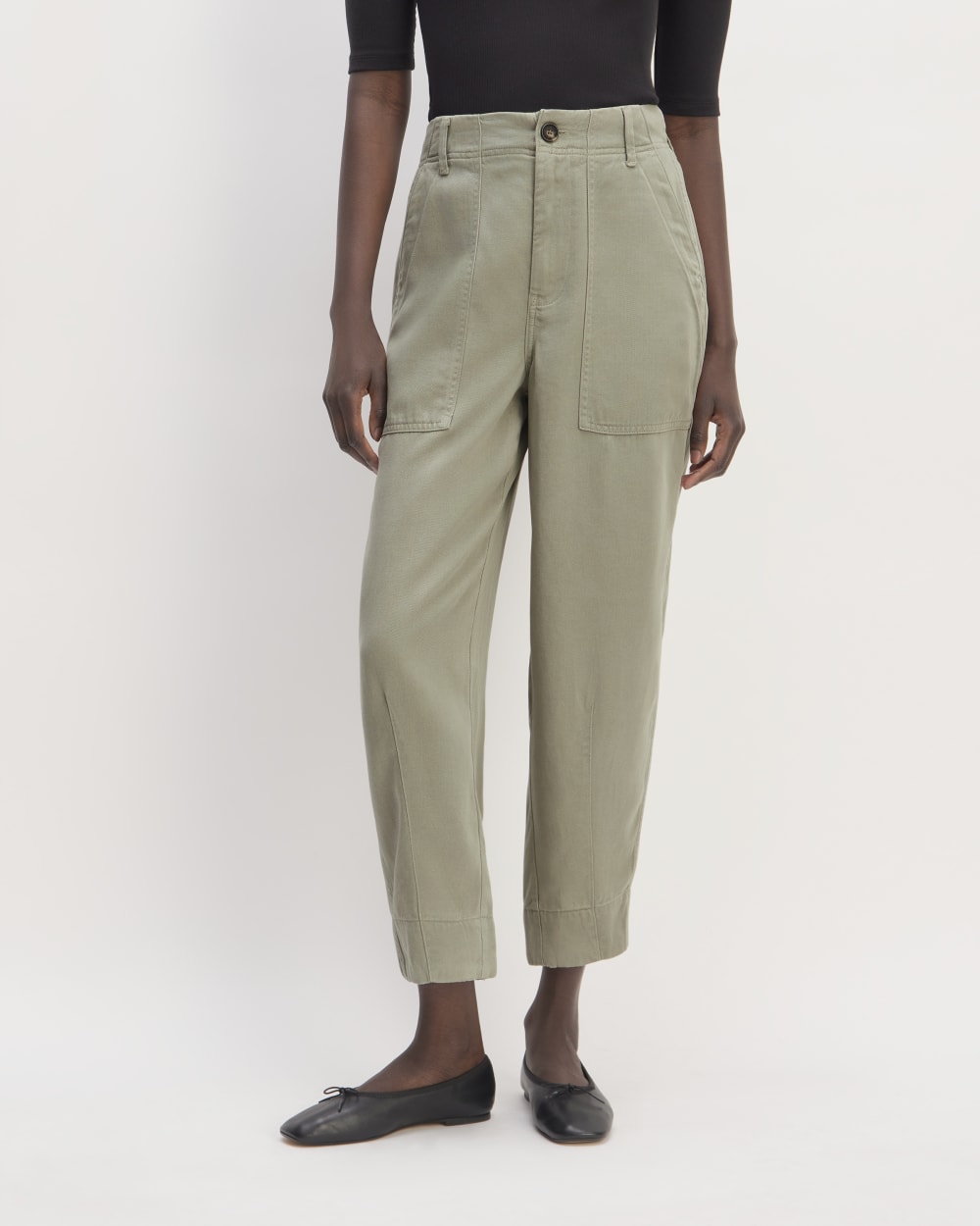 The Utility Pant in Buttersoft in Sage Green — detail view