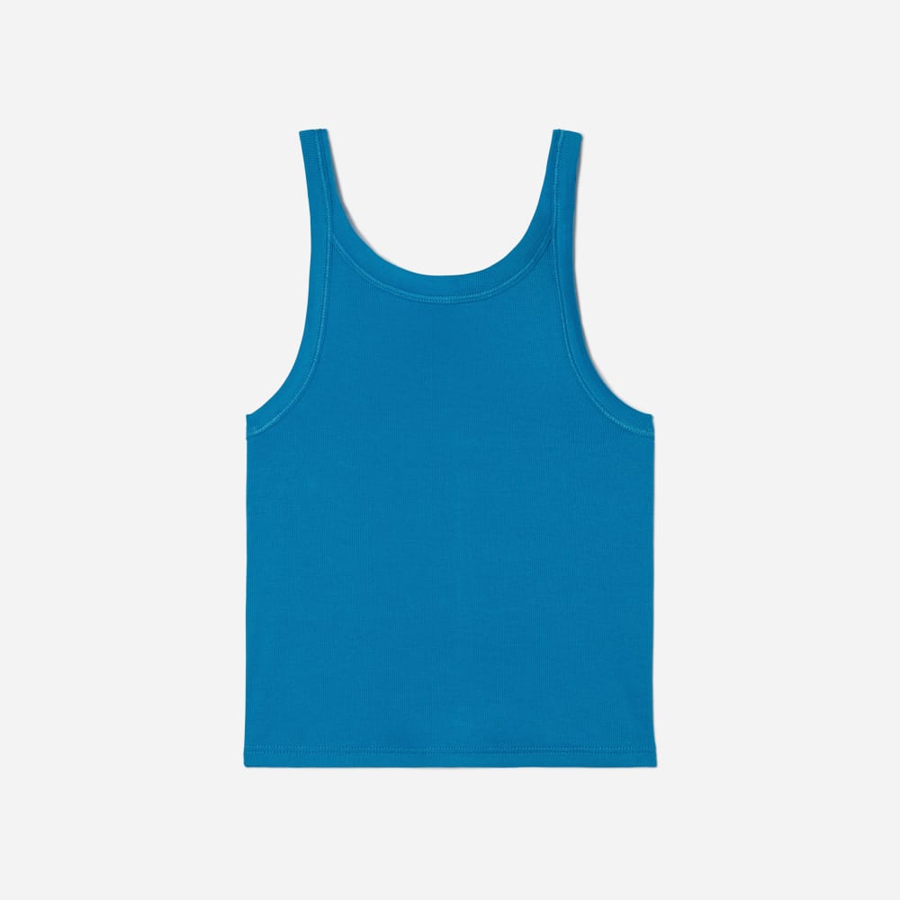 The Pima Micro-Rib Short Tank in Horizon Blue — front view