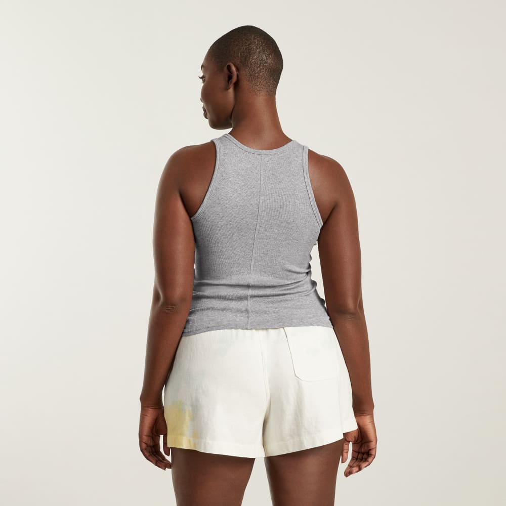 The Pima Micro-Rib U-neck Tank in Heathered Grey — detail view