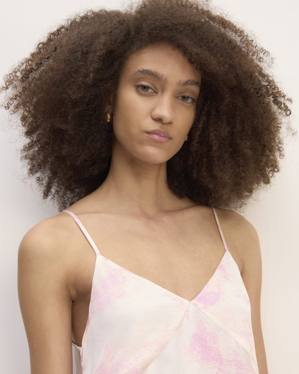 The Everlane x Marques' Almeida Satin Tie-Dye Dress in Pink Tie-Dye — detail view