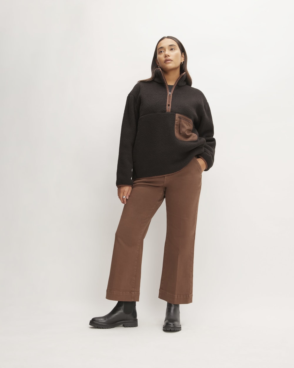 The ReNew Fleece Oversized Half-Zip in Black — detail view
