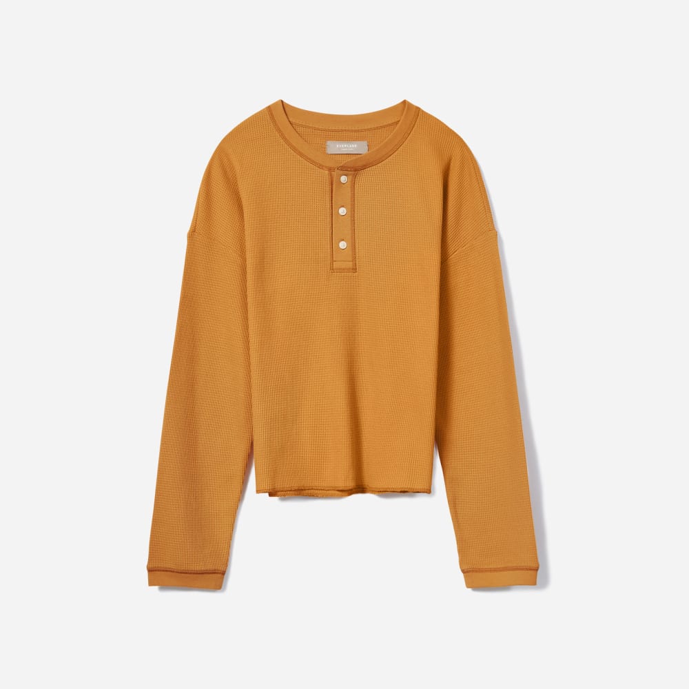 The Organic Cotton Waffle Henley in Burnt Orange — front view