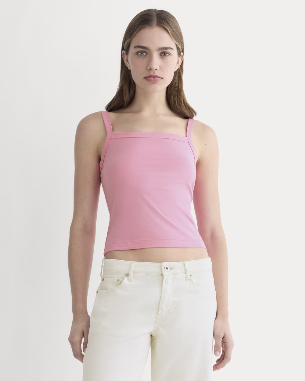 The Essential Square-Neck Tank in Deep Pink — front view