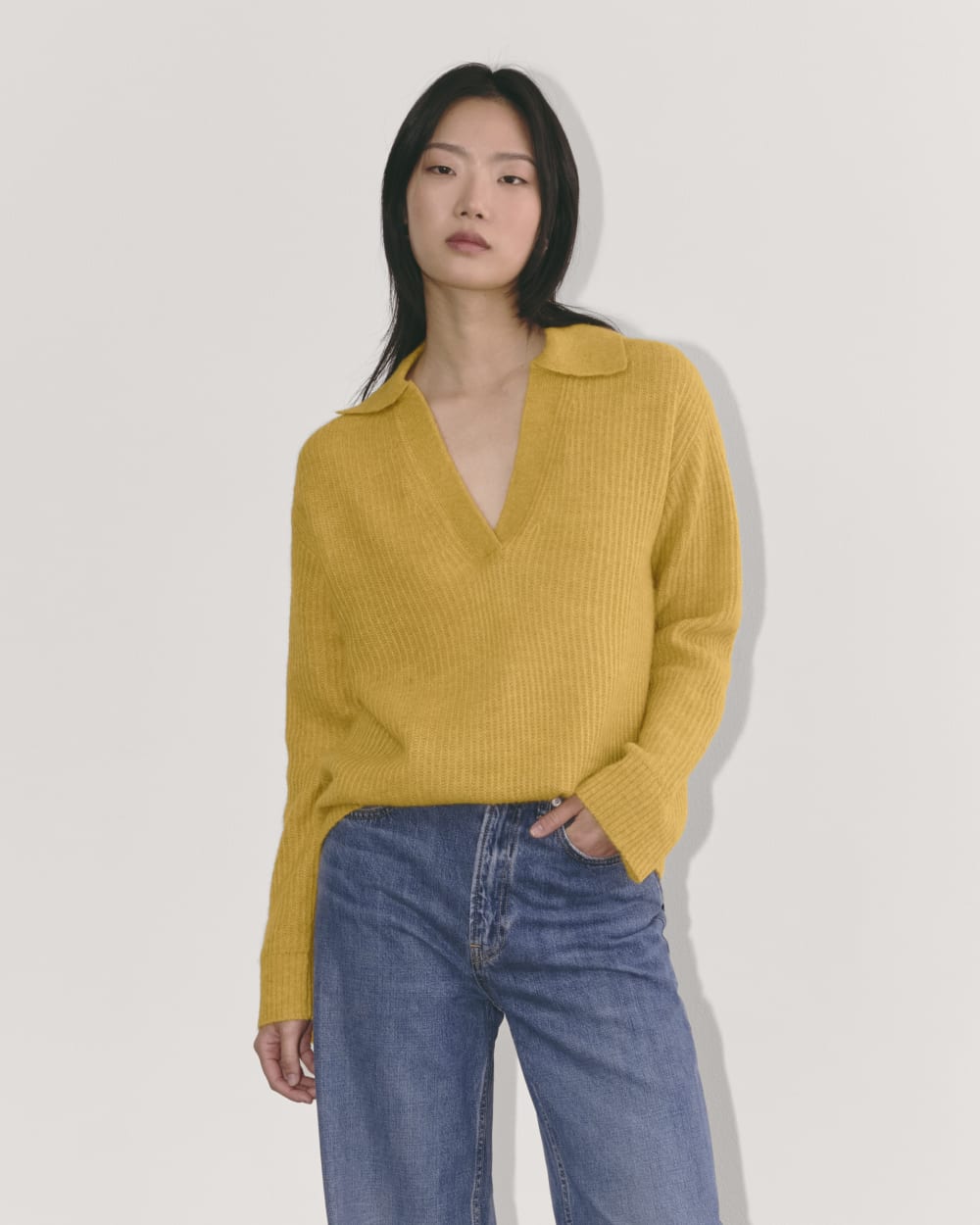 The Oversized Polo in Alpaca in Golden Yellow — front view