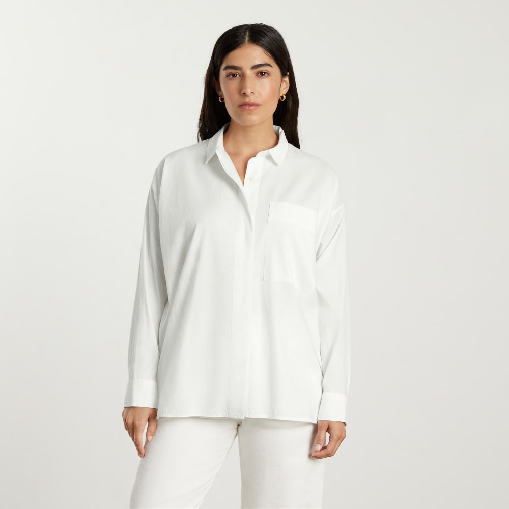 The Oversized Silky Cotton Shirt in White — alternate view