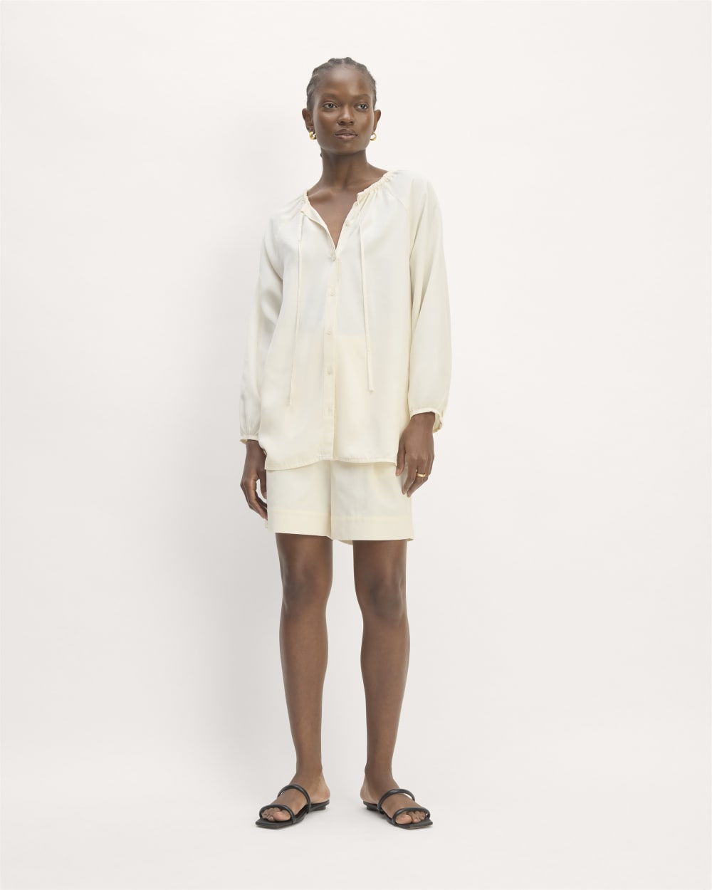 The Gathered Shirt in Butterlite in Bone — detail view