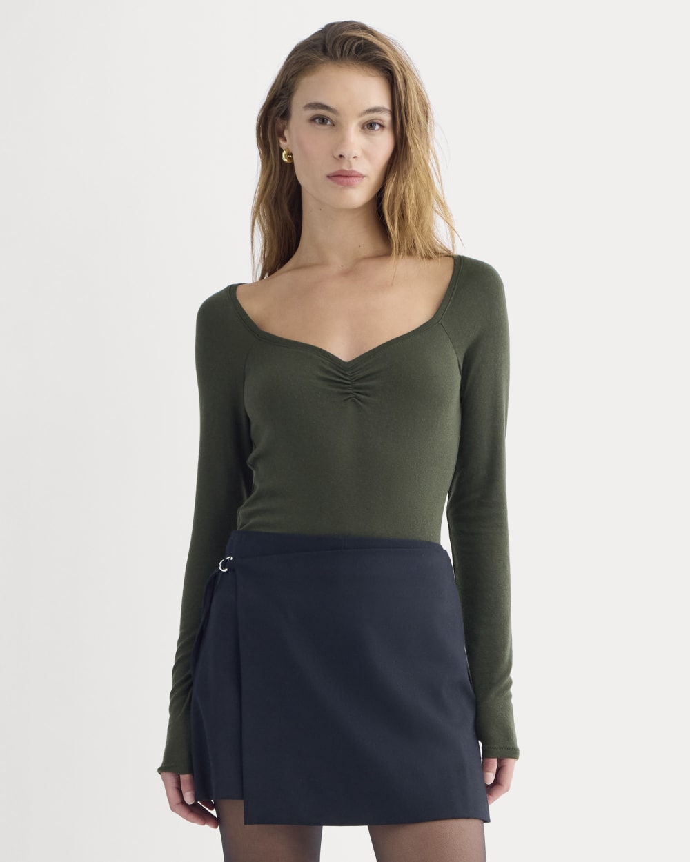 Sweetheart-Neck Top in Butterluxe in Dark Green — front view