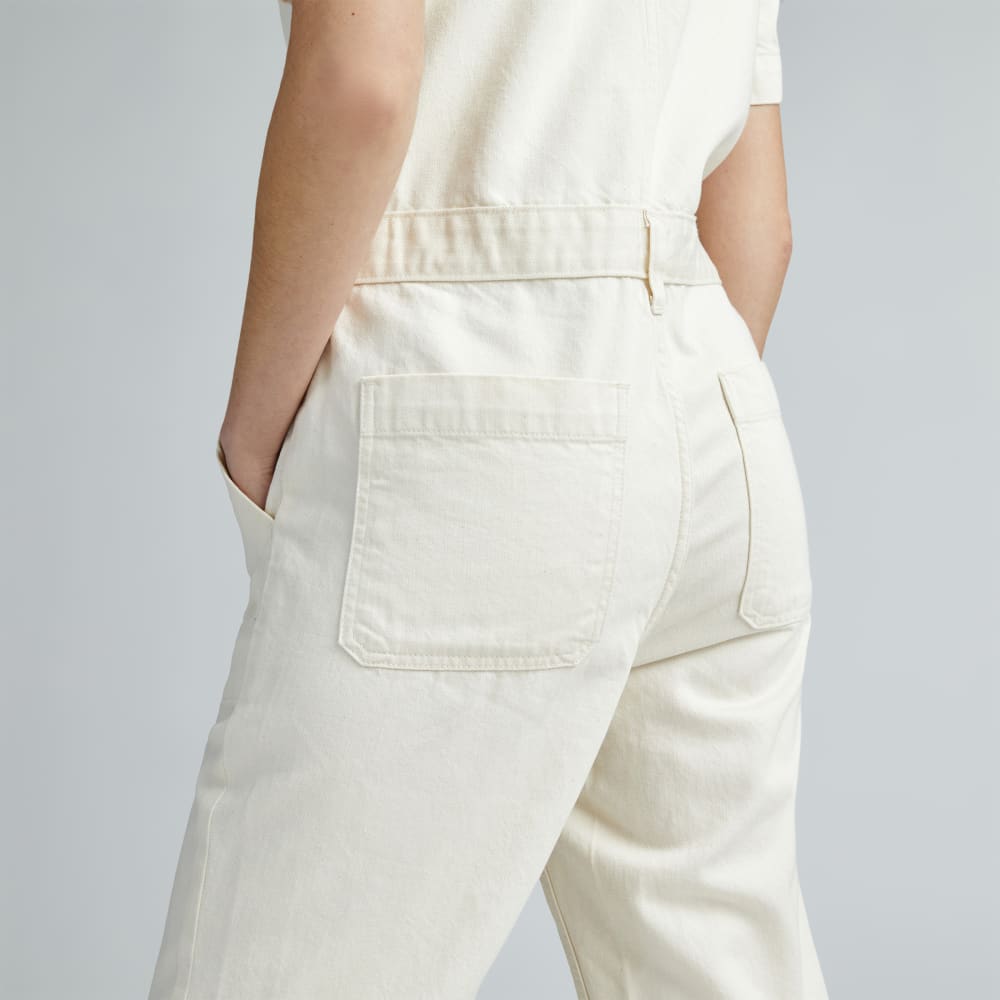 The Supersoft Jean Coverall in Seeded Ecru — detail view