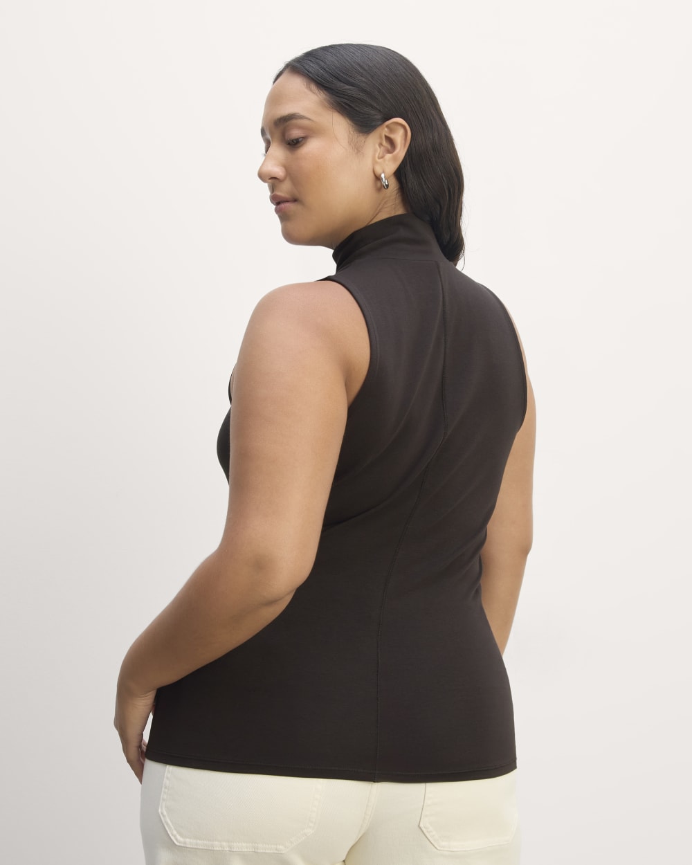 The Form Mock-Neck Tank in Black — detail view