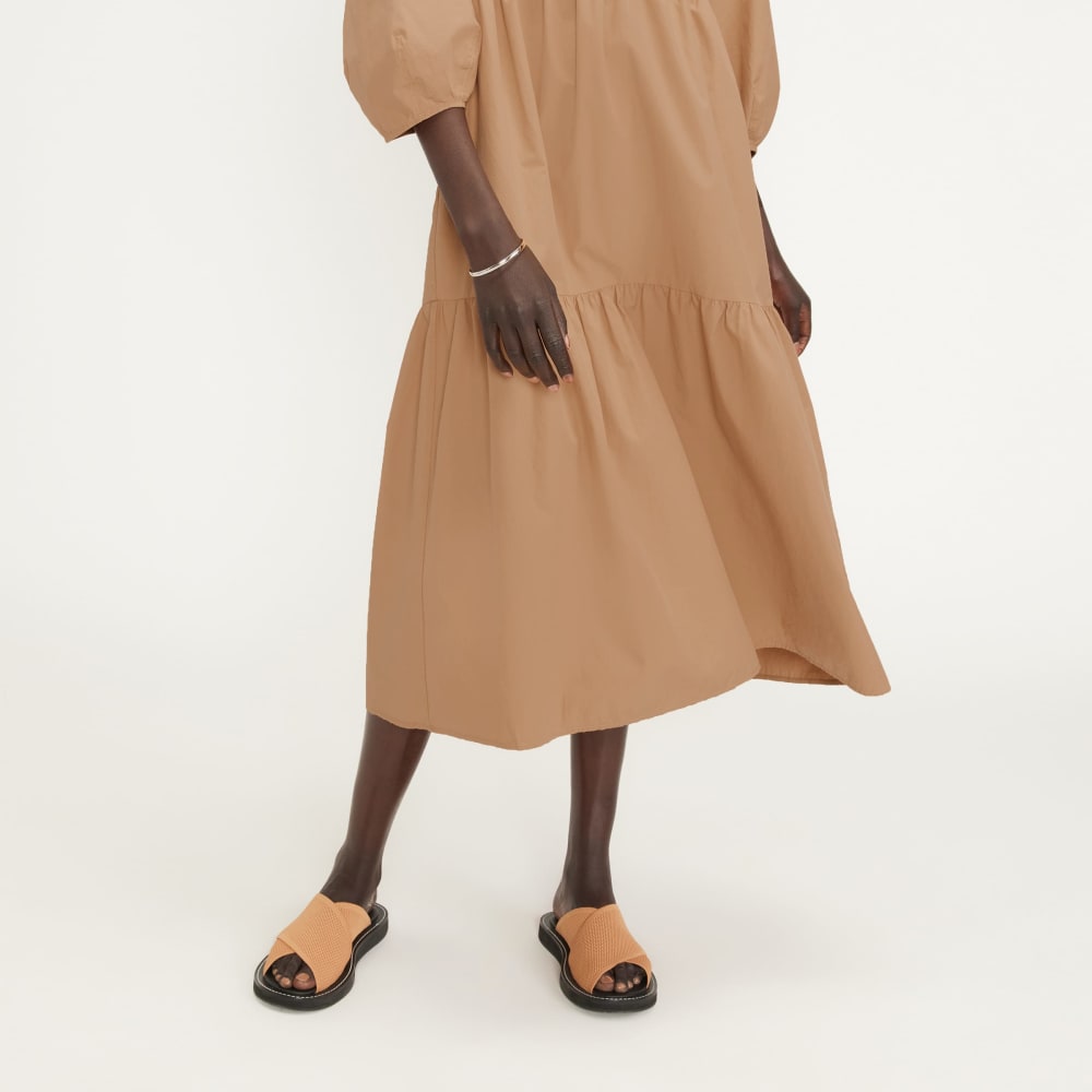 The Poplin Tiered Dress in Caramel — detail view
