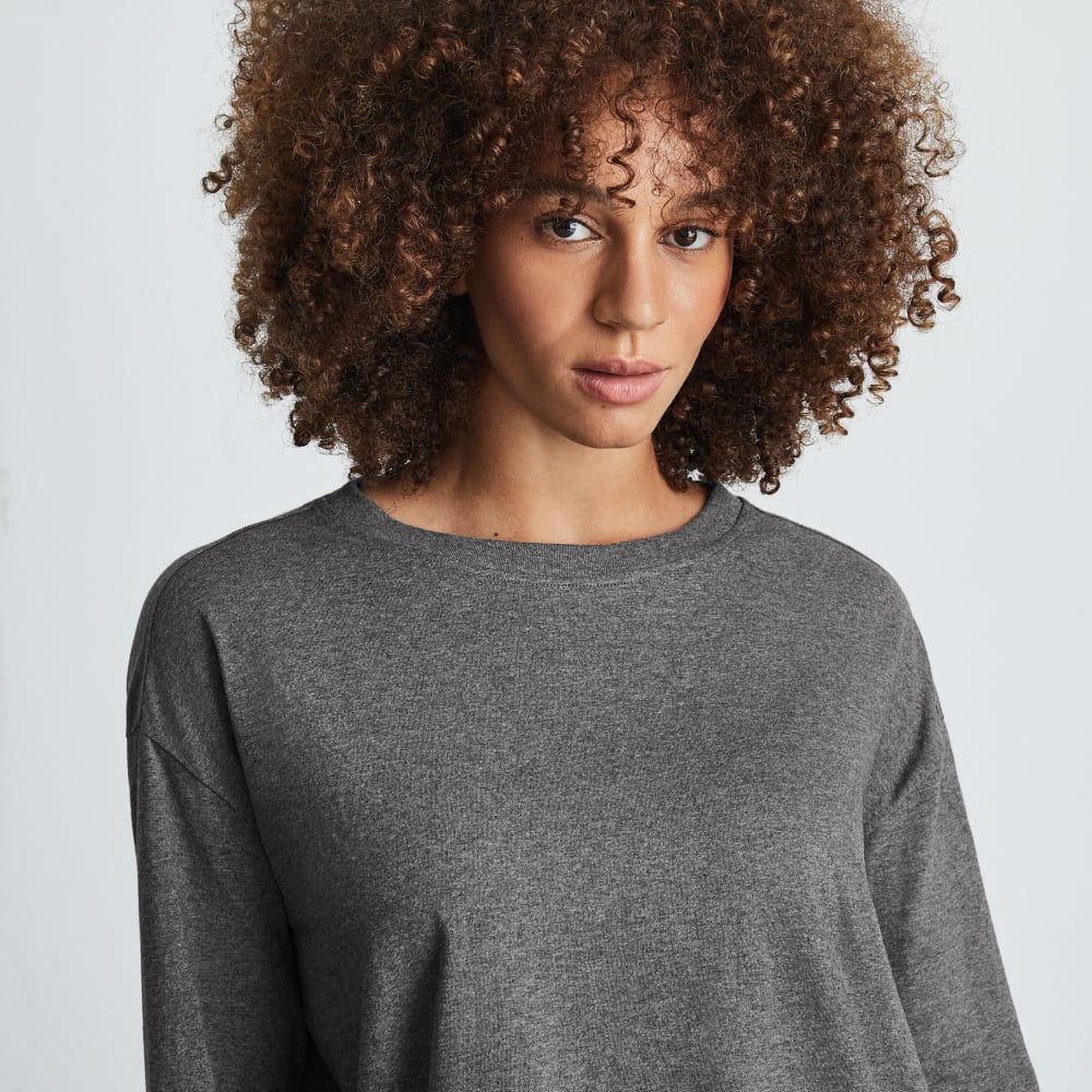 The Organic Cotton Long-Sleeve Tee in Charcoal — detail view