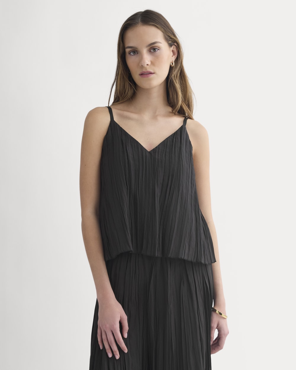 Crinkle Trapeze Tank in Black — front view