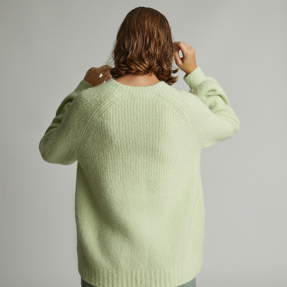 The SuperFuzz Alpaca Oversized Crew in Seafoam Green — detail view
