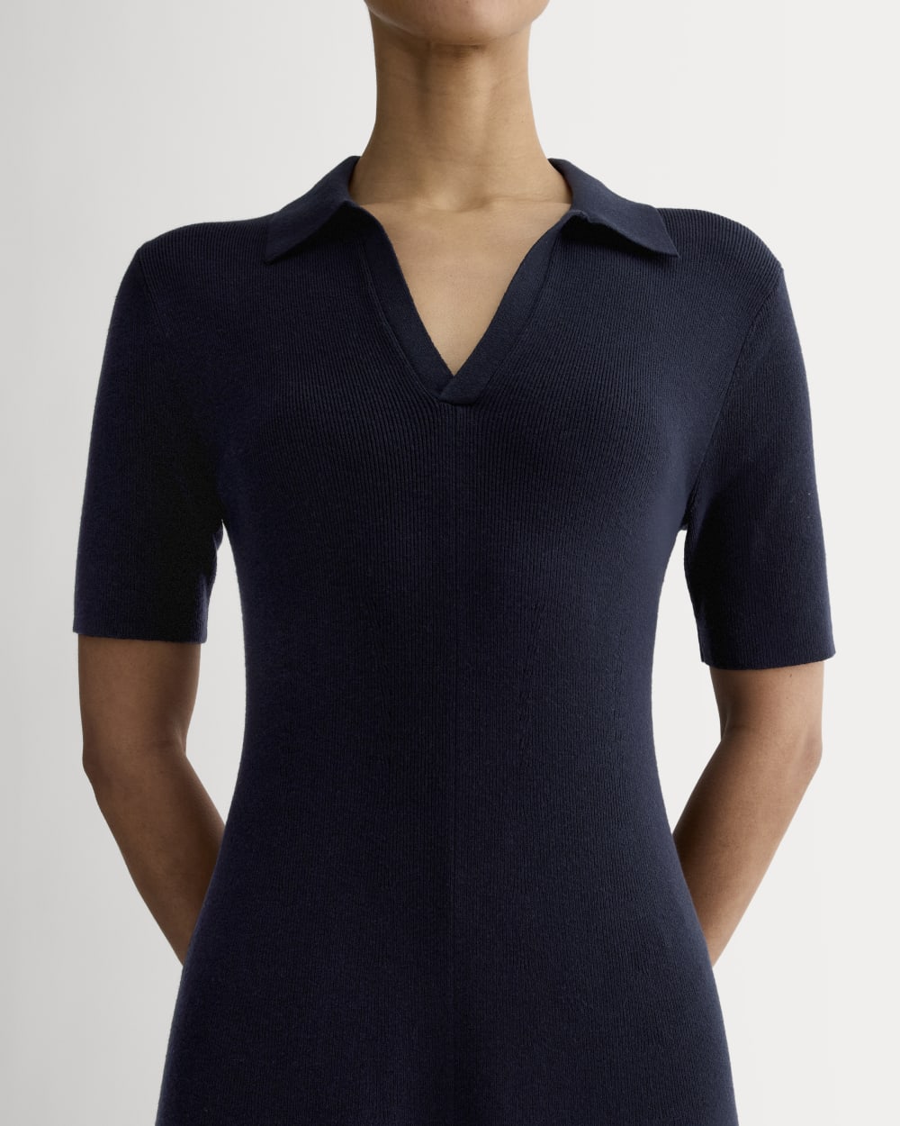 The Knit Polo Dress in Navy — detail view