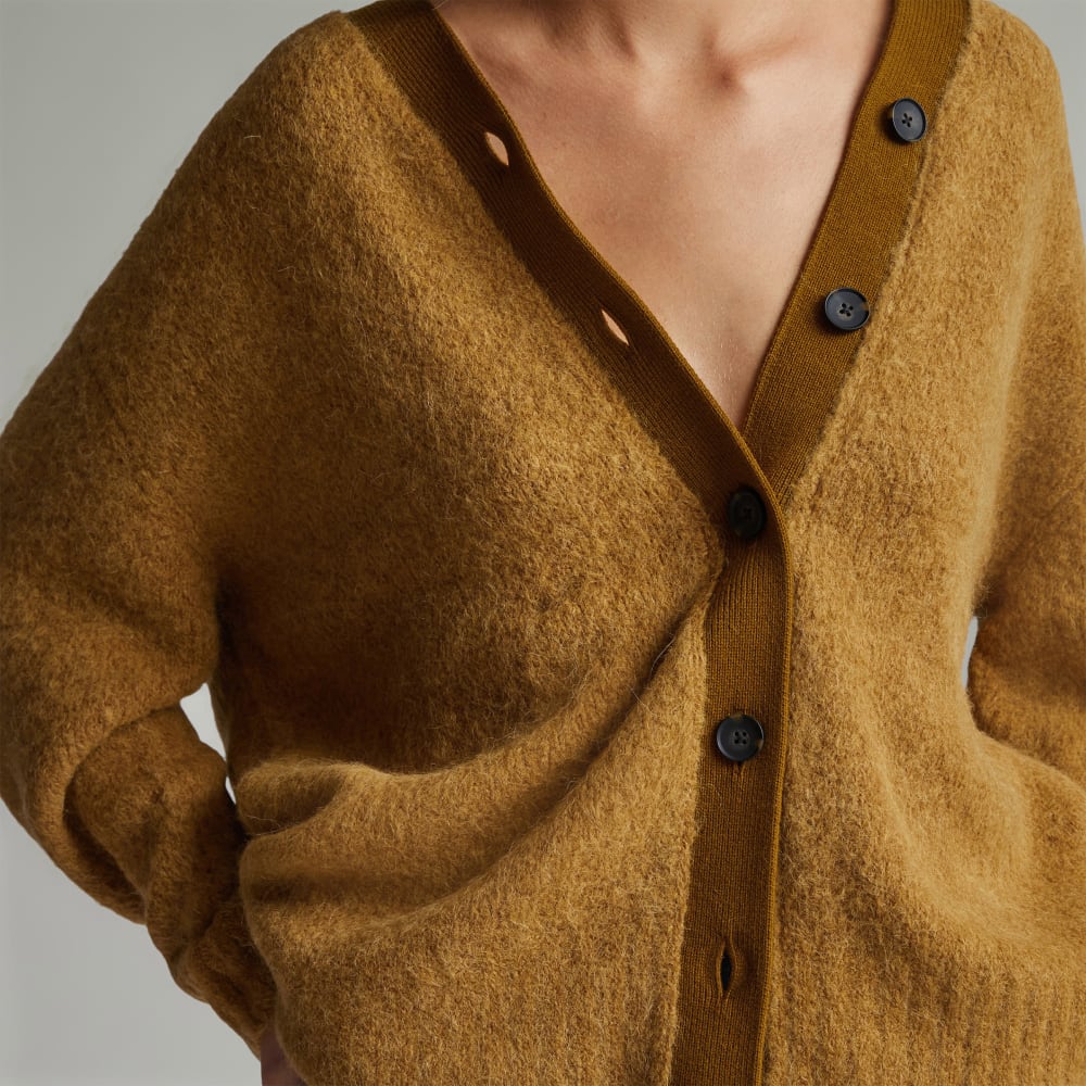 The SuperFuzz Alpaca Oversized Cardigan in Dijon — detail view