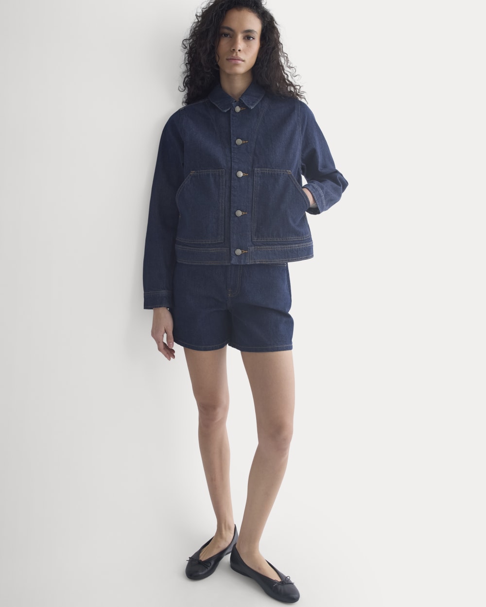 Denim Chore Jacket in Dark Indigo — detail view