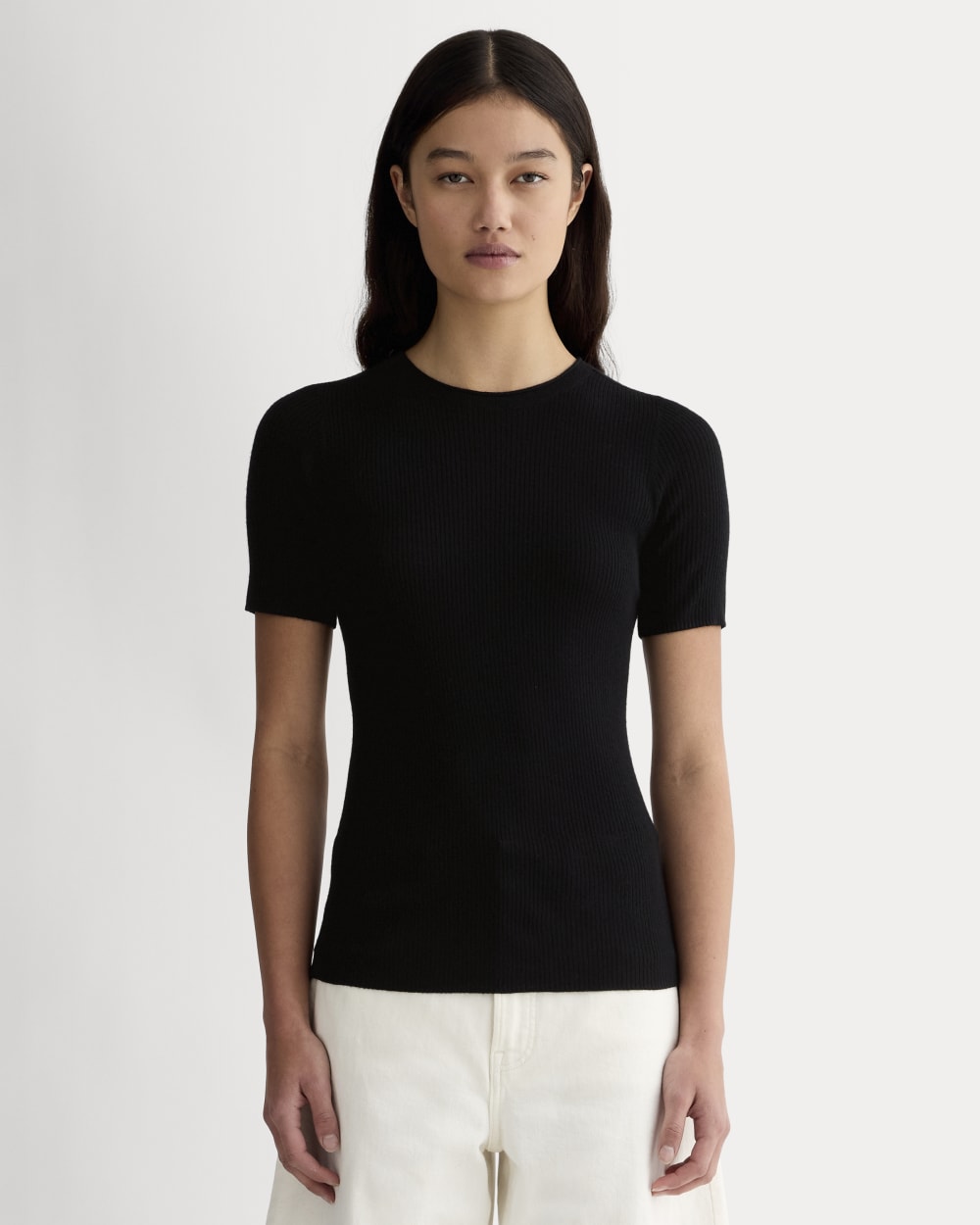 The Sweater Tee in Ultrasoft Merino in Black — front view