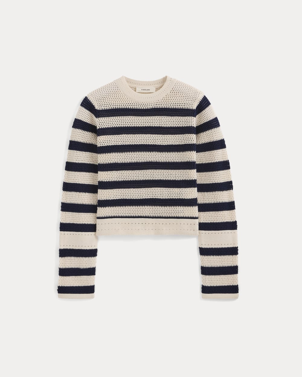 Open Knit Long-Sleeve Crew in Everyday Cotton in Canvas / Navy — alternate view