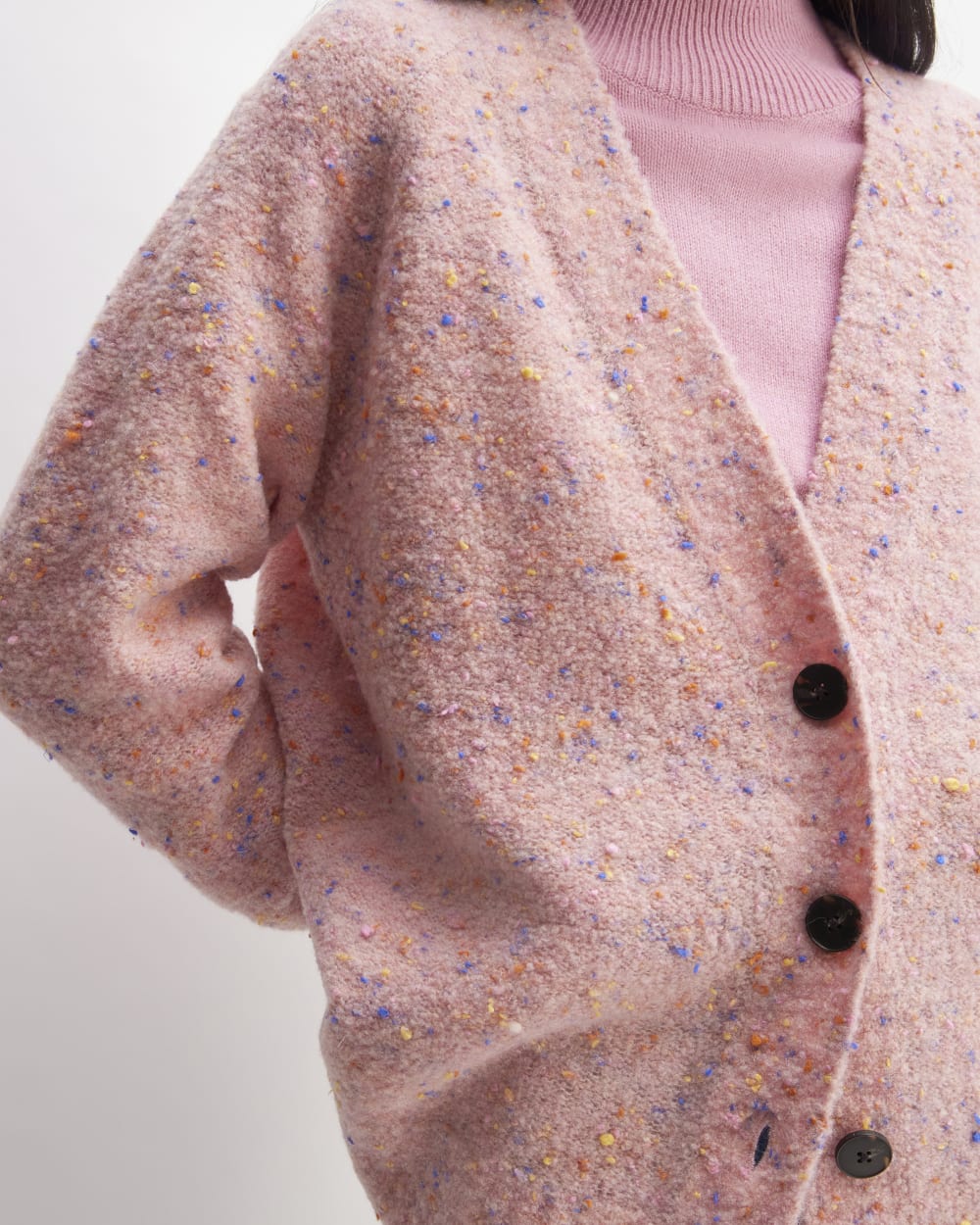 The Confetti Cardigan in Pink Multi — detail view