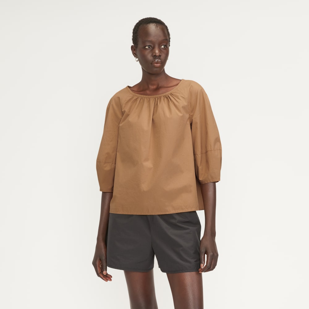 The Poplin Scoop-Neck Top in Caramel — front view