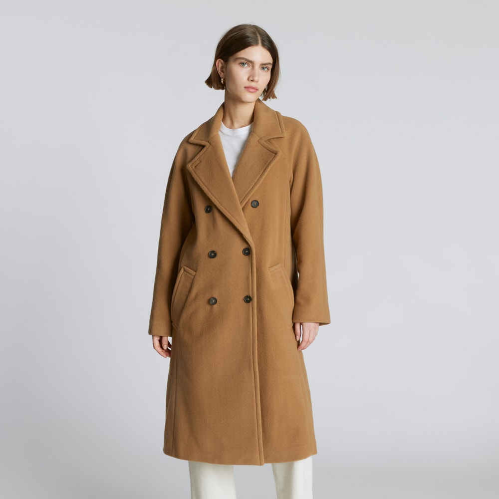 The Italian ReWool® Long Peacoat in Camel — front view