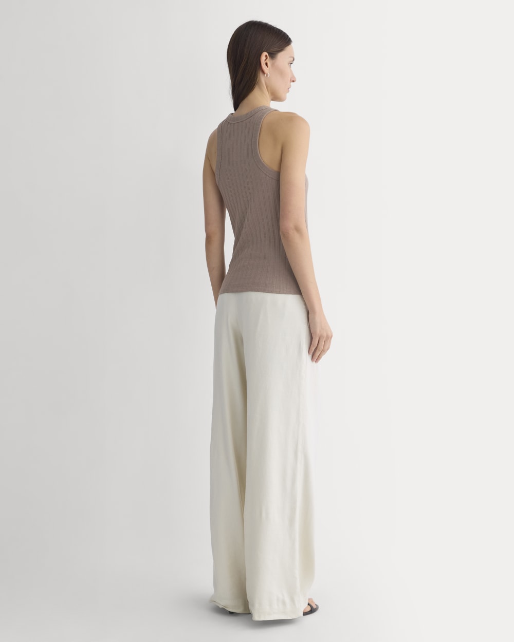 Racerback Tank in Pointelle in Heathered Chocolate Chip — detail view