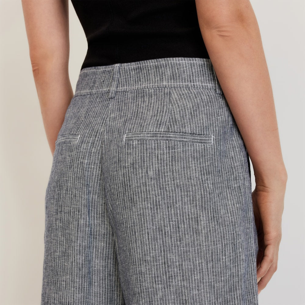 The Linen Way-High® Drape Pant in Canvas Tan / Navy — detail view