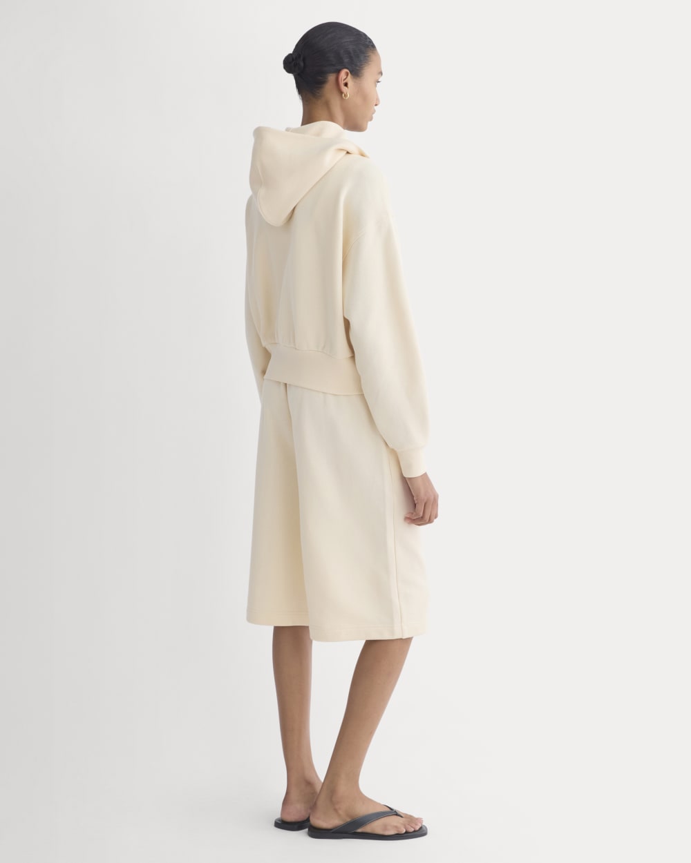 Lightweight Terry Cropped Full-Zip in Parchment — detail view