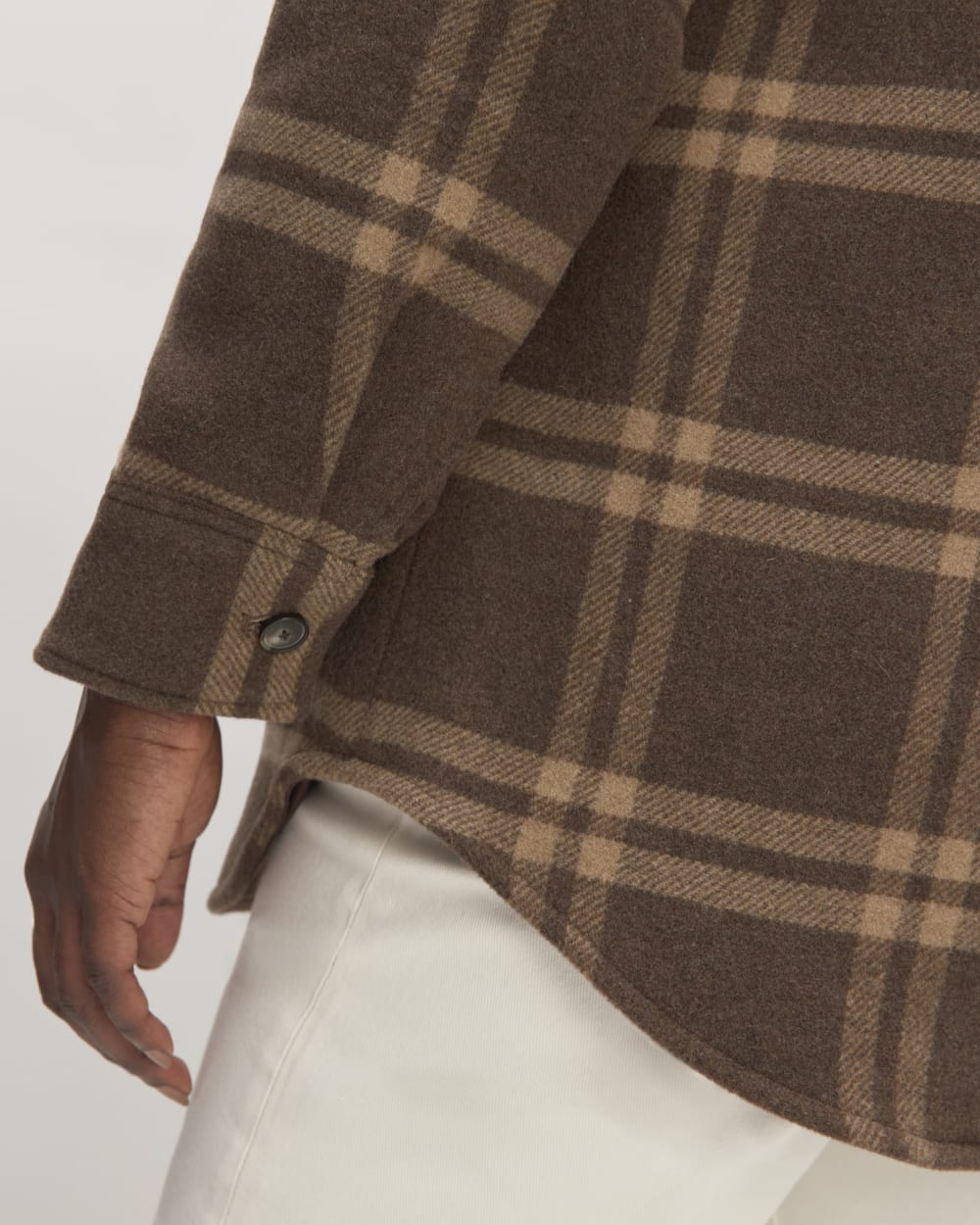 The Italian ReWool® Oversized Shirt Jacket in Brown / Camel — detail view