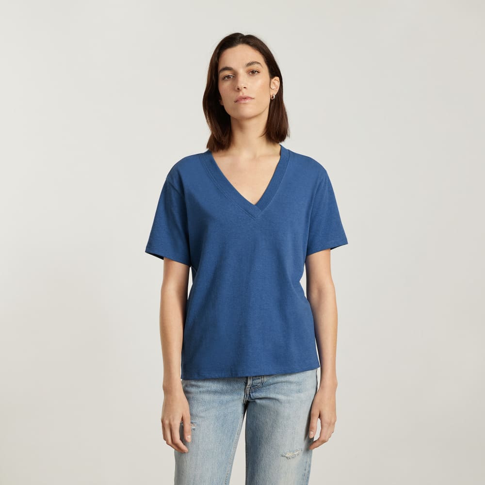 The Vintage V-Neck Hemp Tee in Deep Blue — alternate view