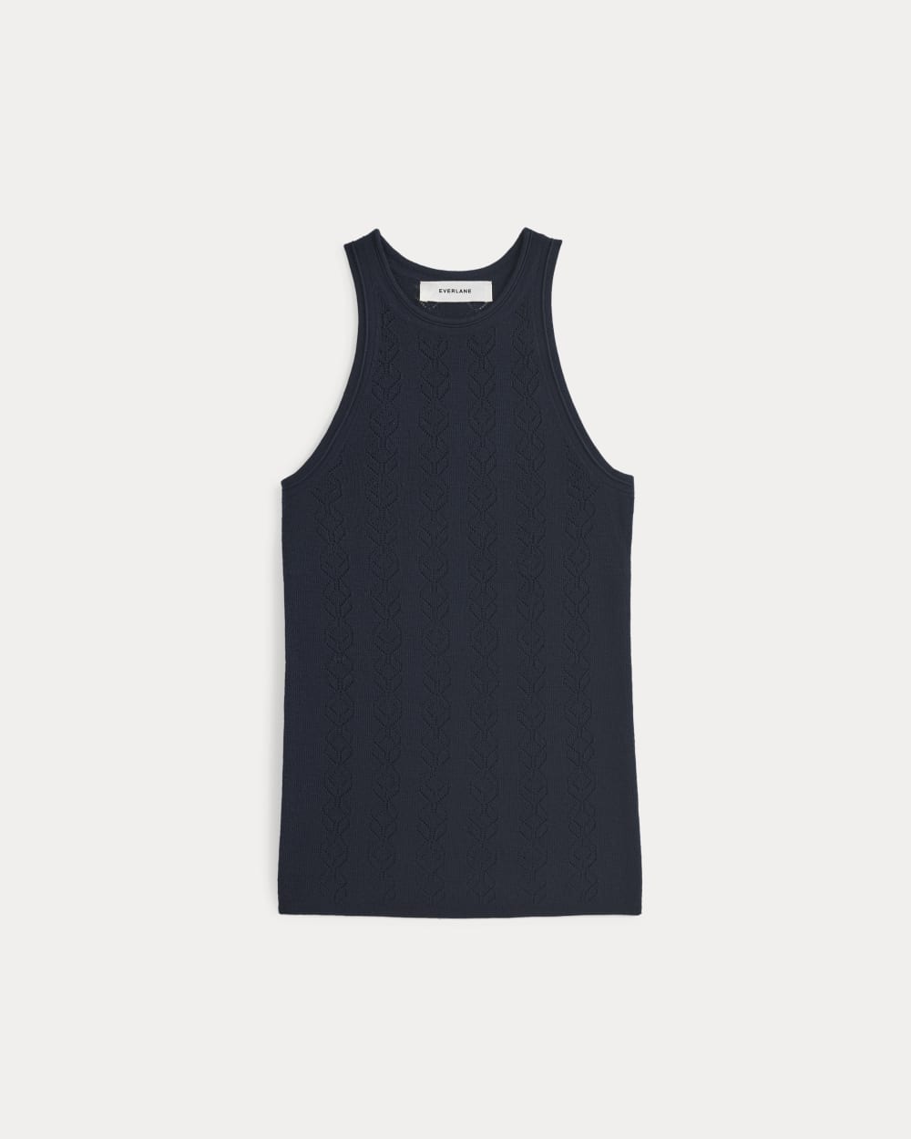The Pointelle Racerback Tank in Ultrafine Merino in Navy — alternate view