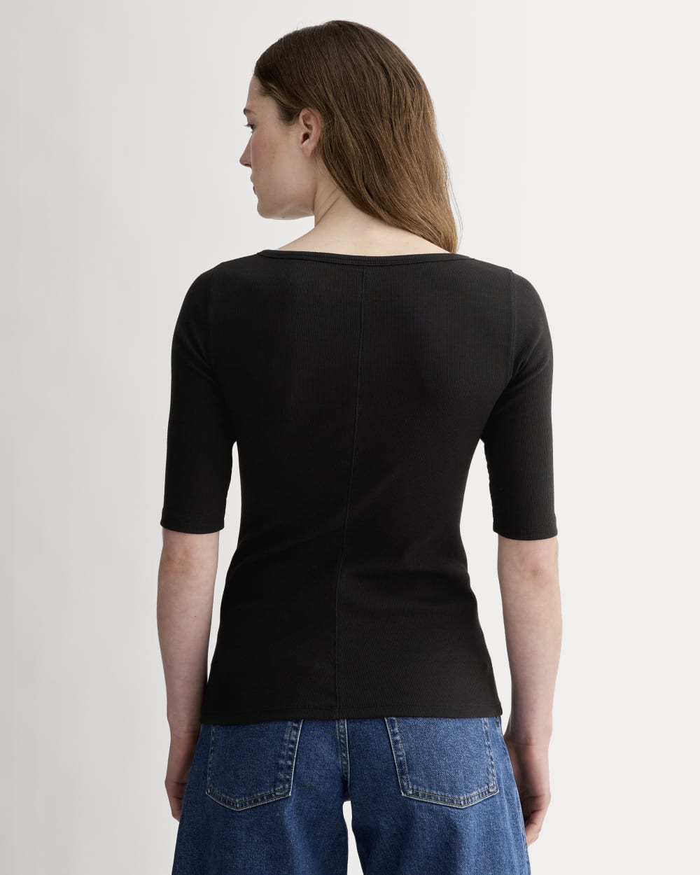The Luxe Rib Scoop-Neck Tee in Black — detail view