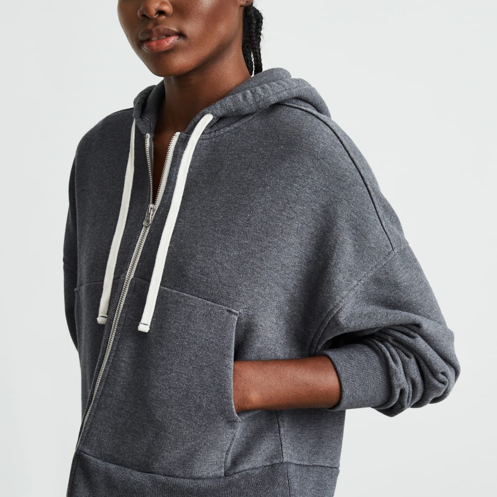 The Track Organic Cotton Hoodie in Dark Heather Grey — detail view