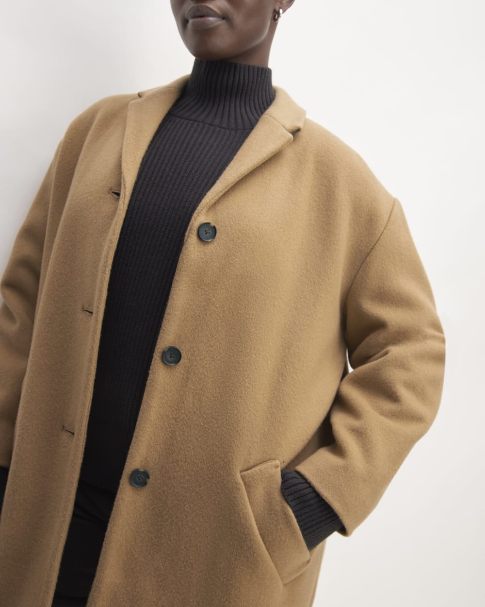 The Italian ReWool® Cocoon Coat in Camel — detail view
