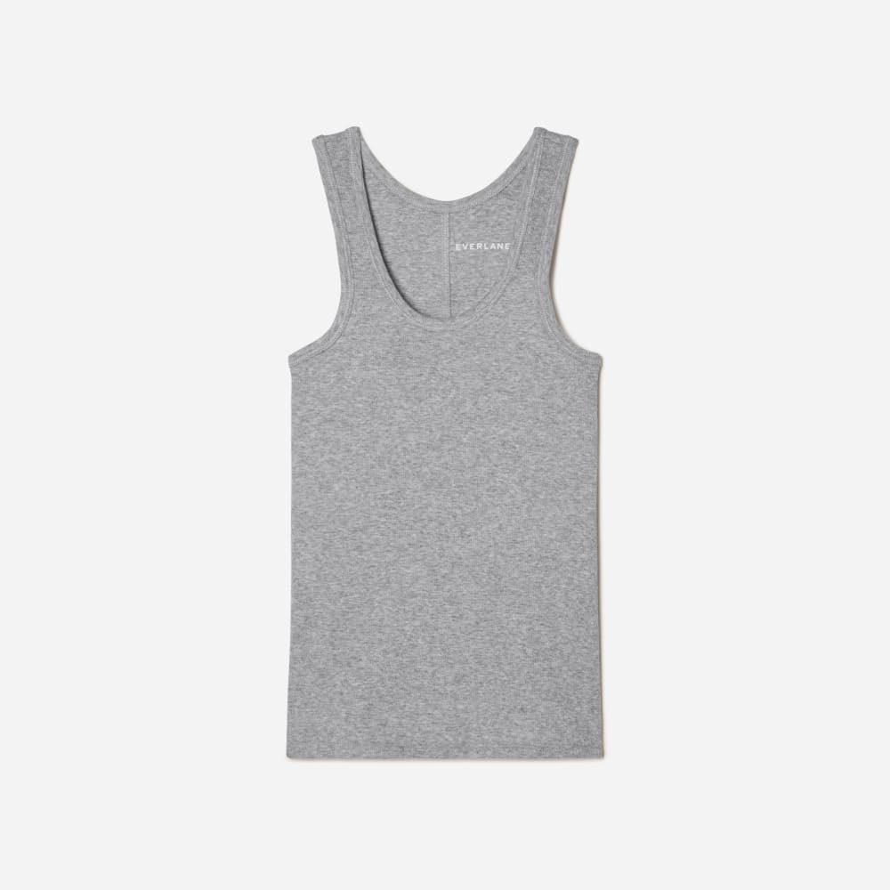 The Pima Micro-Rib U-neck Tank in Heathered Grey — front view