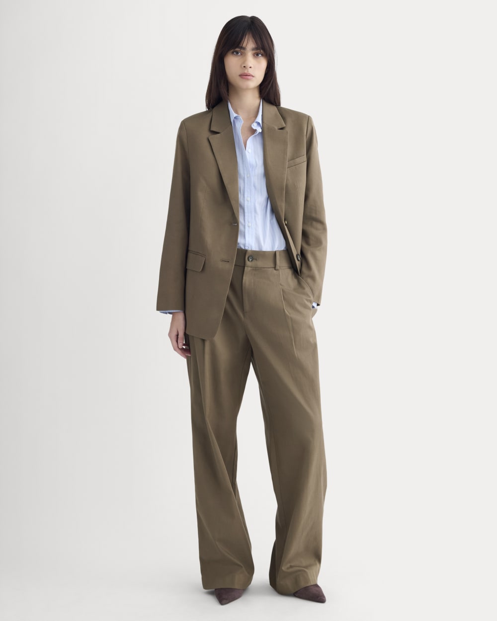 The Oversized Blazer in Buttersmooth in Deep Taupe — detail view