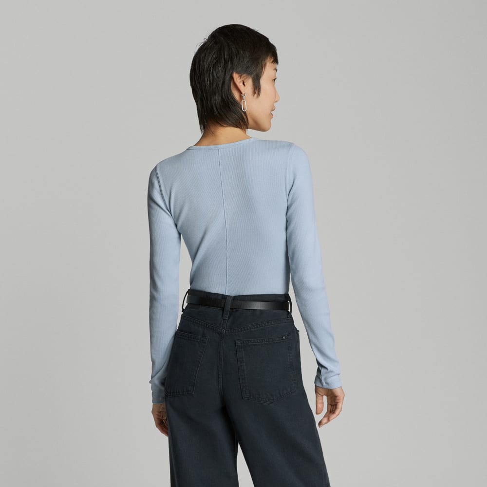 The Pima Micro-Rib Long-Sleeve Crew in Mist — detail view