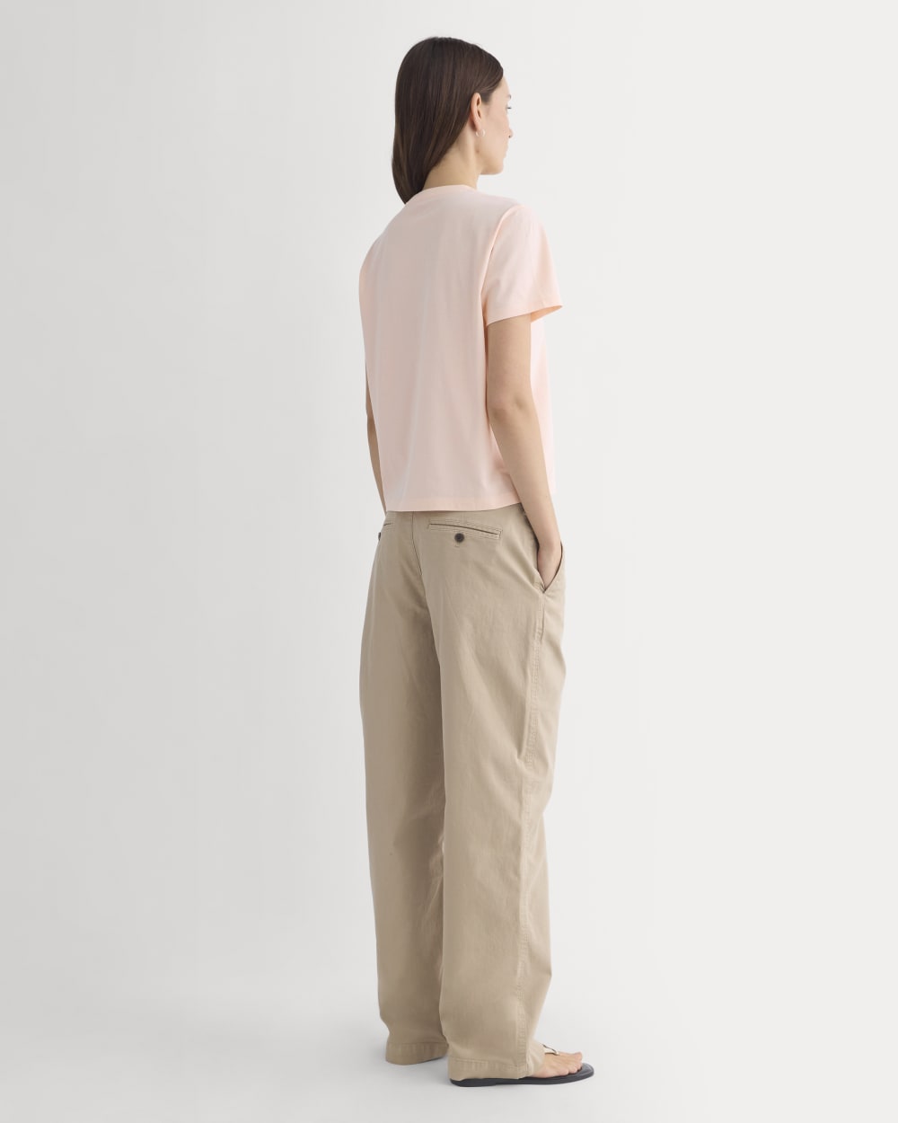 The Box-Cut Tee in Essential Cotton in Pale Peach — detail view