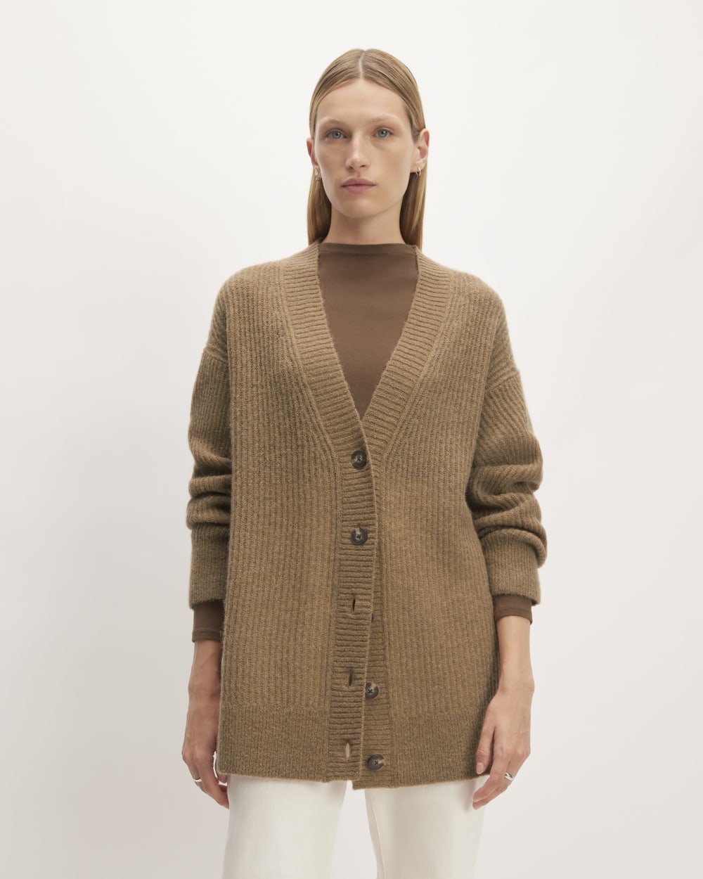 The Alpaca Oversized Cardigan in Tiger's Eye — front view