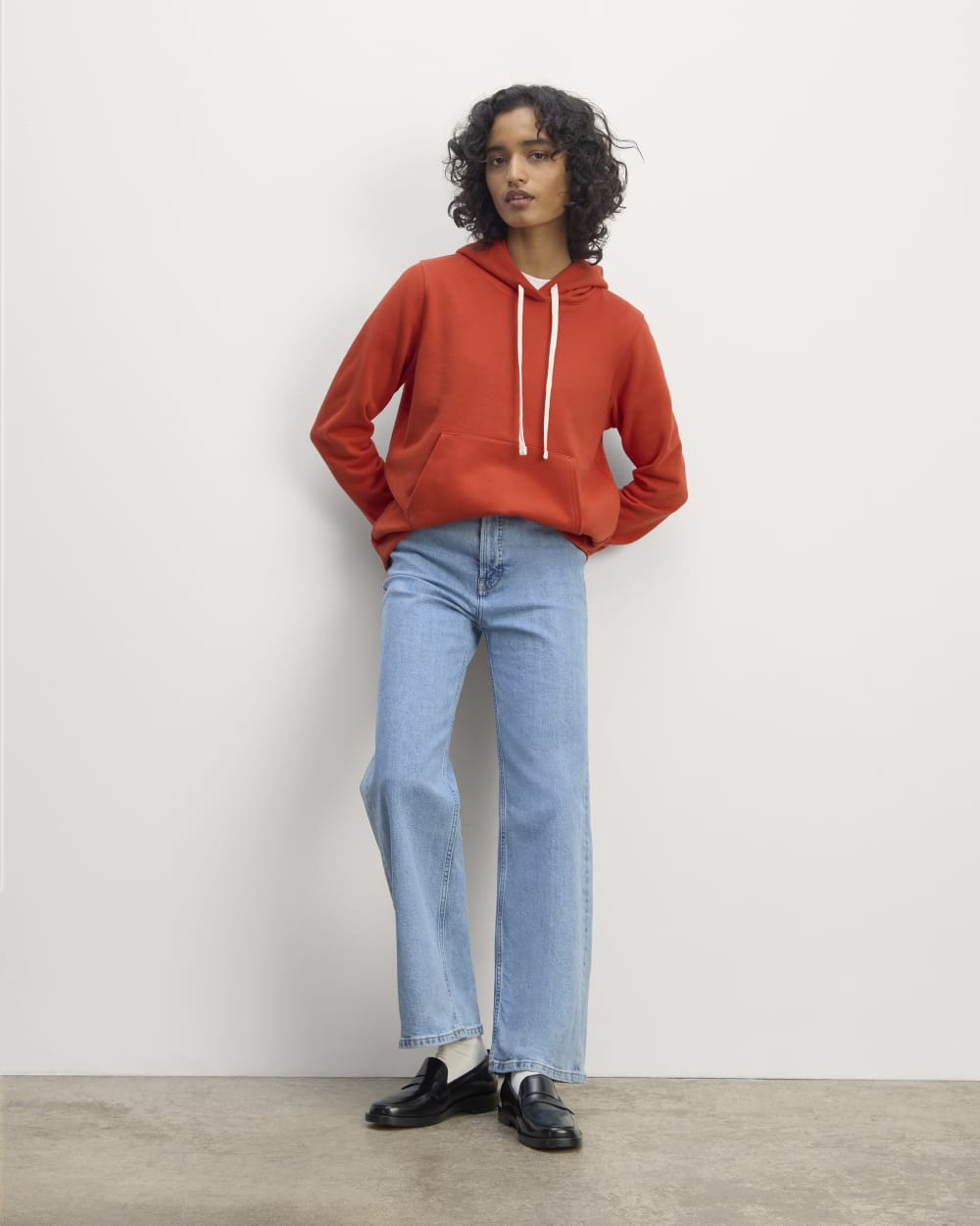 The Off-Duty Terry Hoodie in Poppy Red — detail view