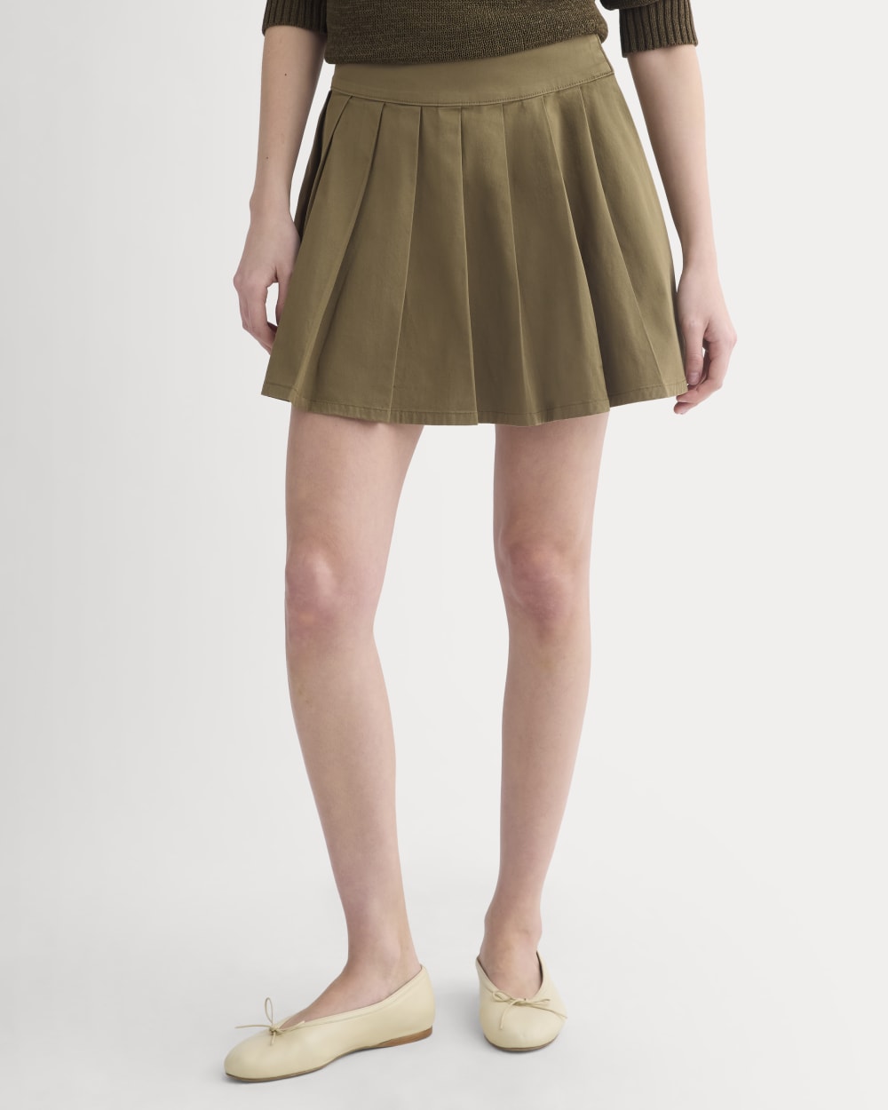 Utility Pleated Mini Skirt in Olive — detail view