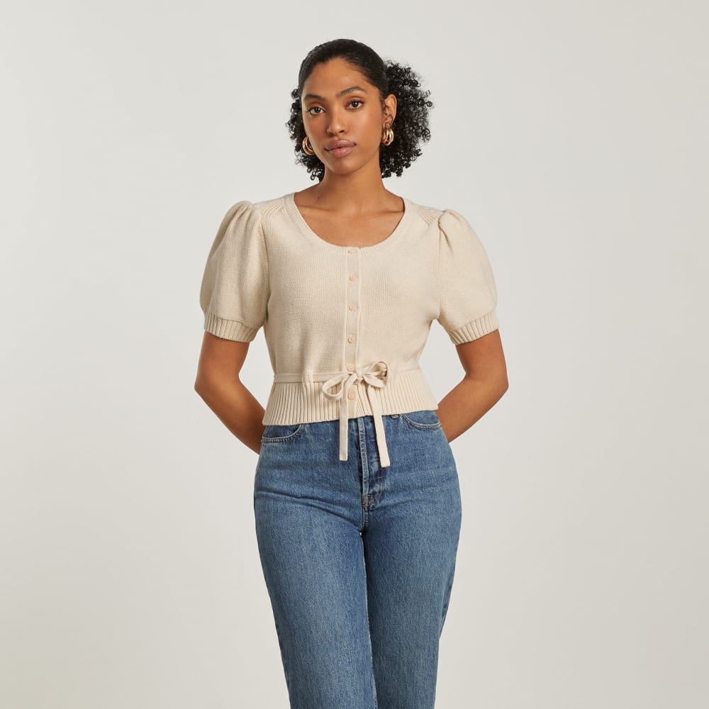 The Puff Sleeve Sweater Top in Parchment — alternate view