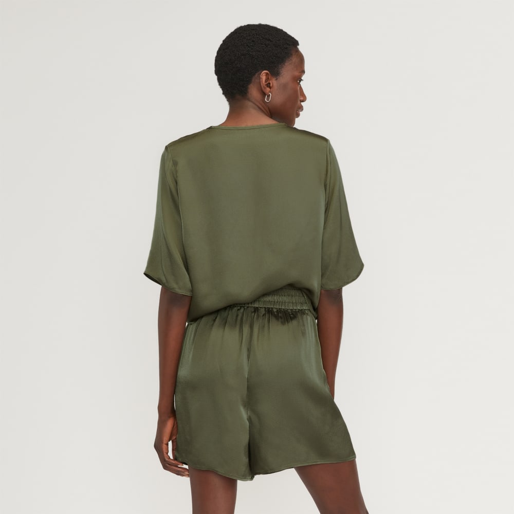 The Satin Relaxed Tee in Kalamata — detail view
