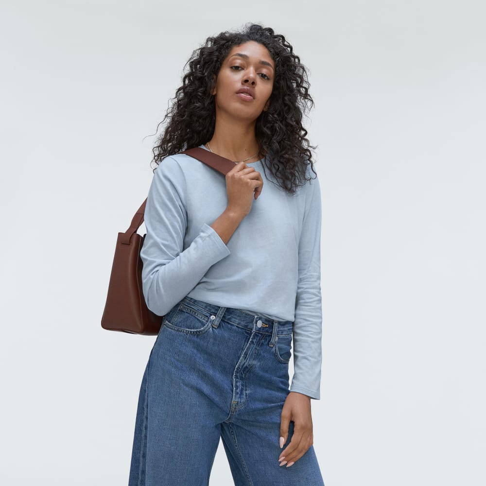 The Organic Cotton Long-Sleeve Crew in Mist — detail view